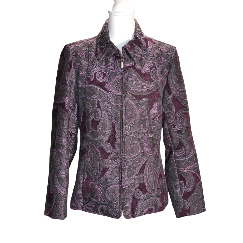 TravelSmith Paisley Zip Jacket Women Medium Purple Tapestry‎ Blazer Style 26282
